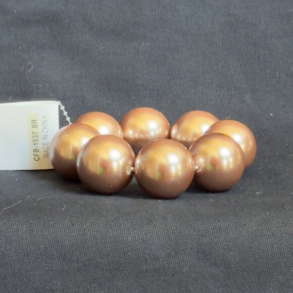 Champagne Colored Pearl Bead Stretch Bracelet Lead-Free Hypoallergenic Jewelry - Picture 5 of 9